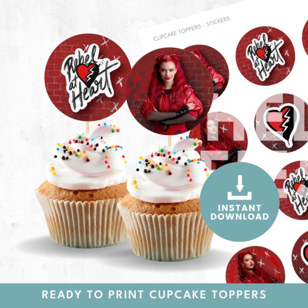 Descendants RED Princess of Wonderland Cupcake Toppers